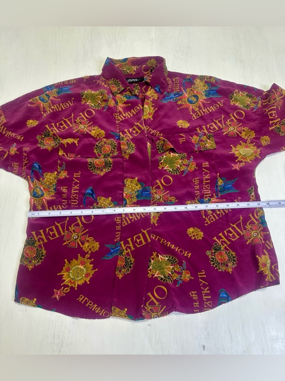 90s Silk Baroque Blouse Linda Allard For  Ellen Tracy Magenta Gold Rich Mom 14 - Picture 5 of 11